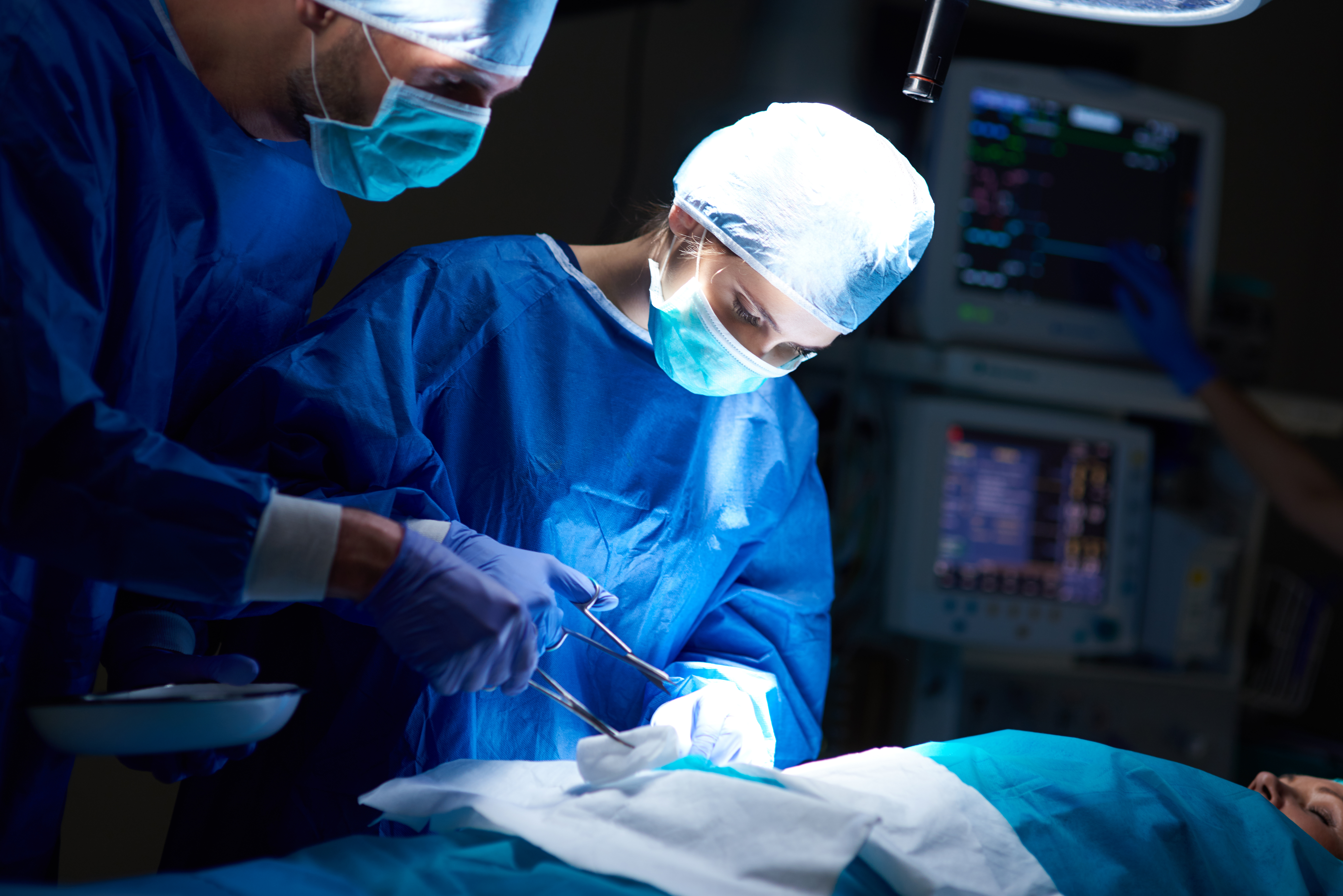 Orthopaedic surgery in progress in the operating theatre
